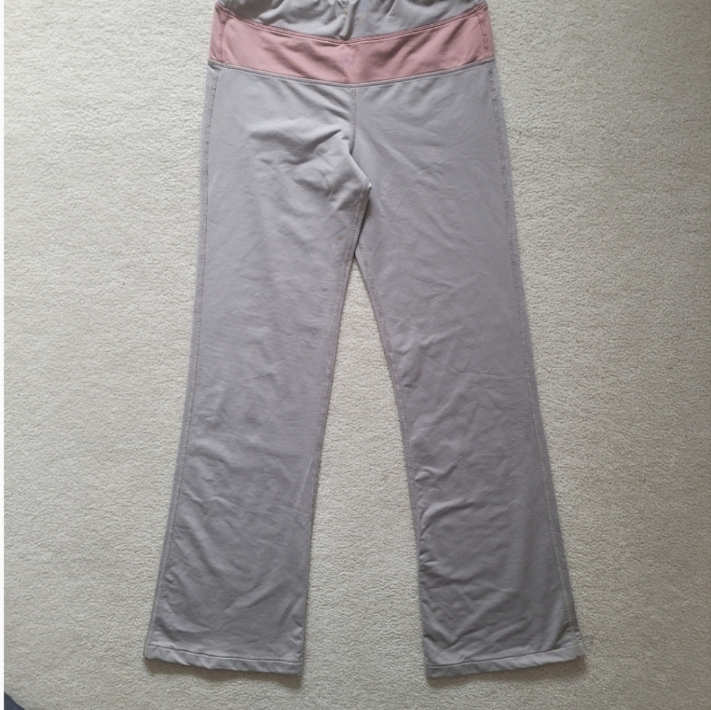 Flared Leggings Yoga Pants Wide Leg Mid High Rise Nude Pink Contrast Waistband S